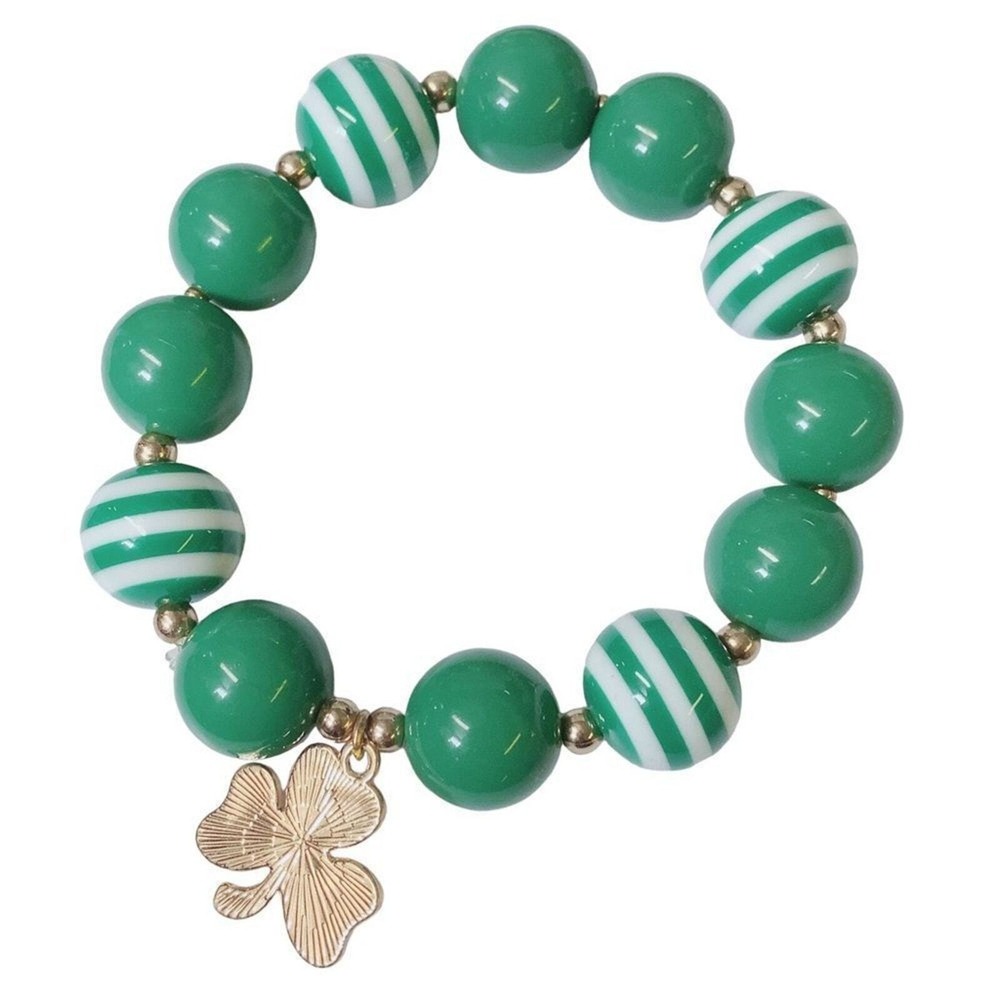 Green Stripe Clover Leaf St. Patrick Elastic Bracelet
